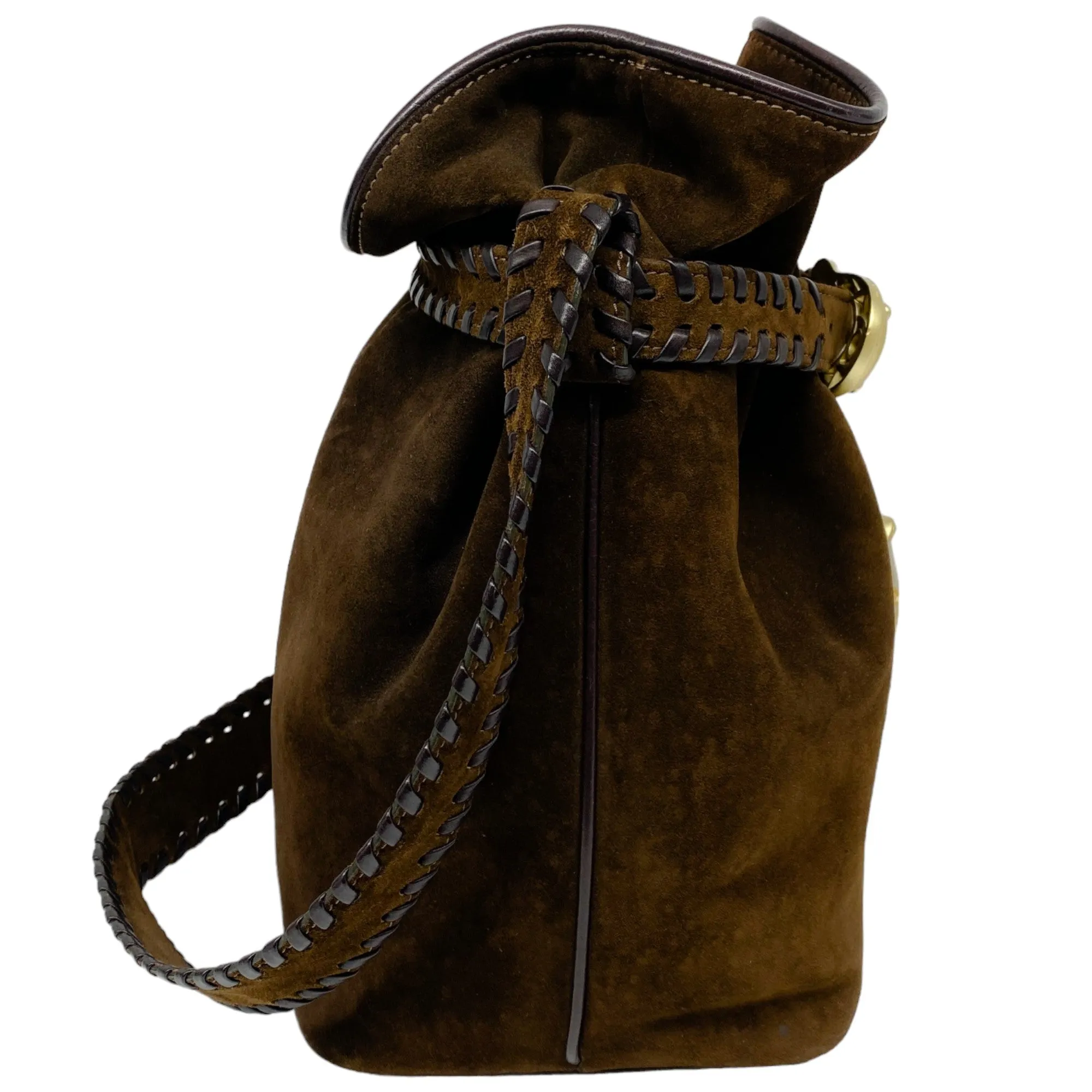 Kieselstein-Cord Brown Suede Bucket Bag with Horse