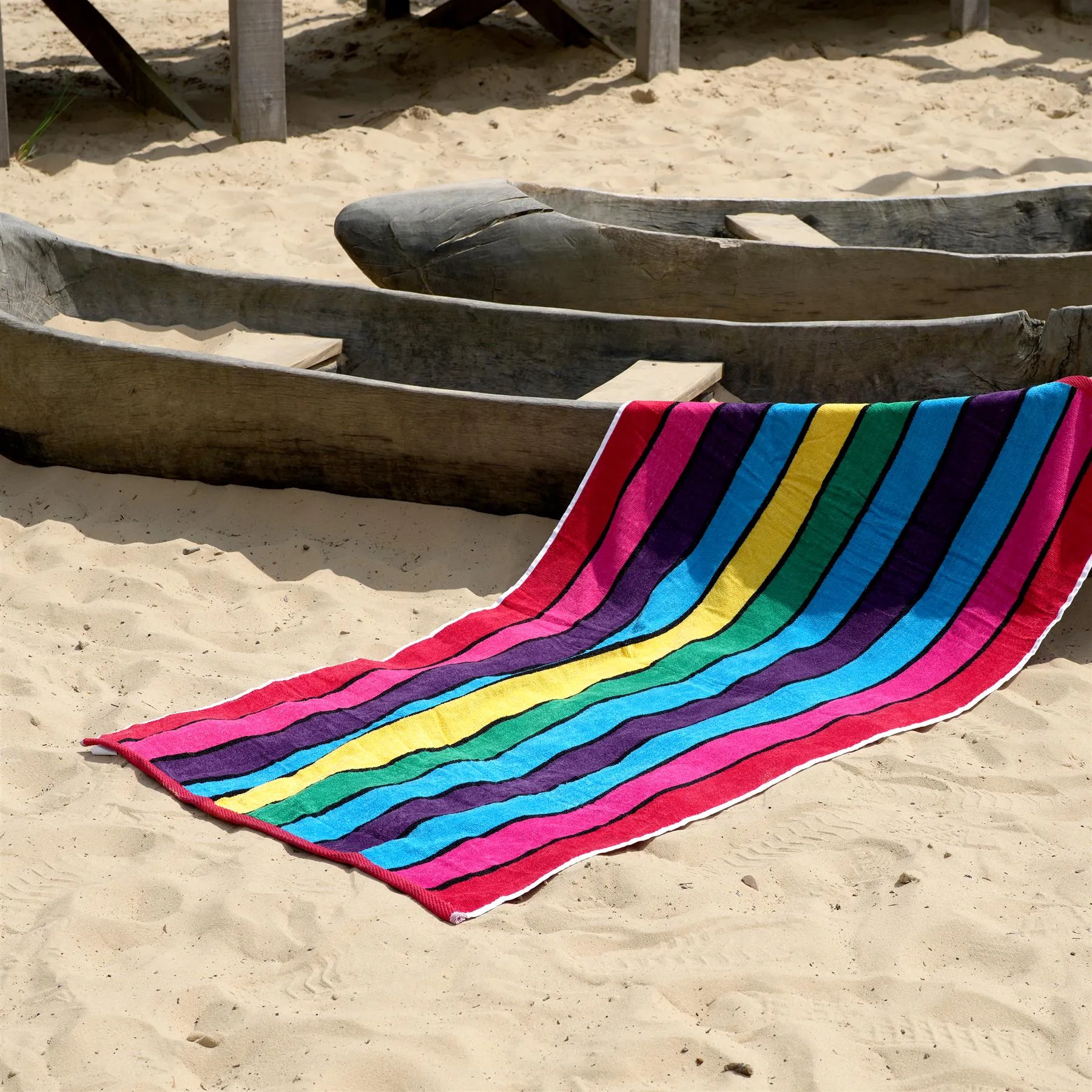 Large Velour Striped Beach Towel (Crimson Skyline)