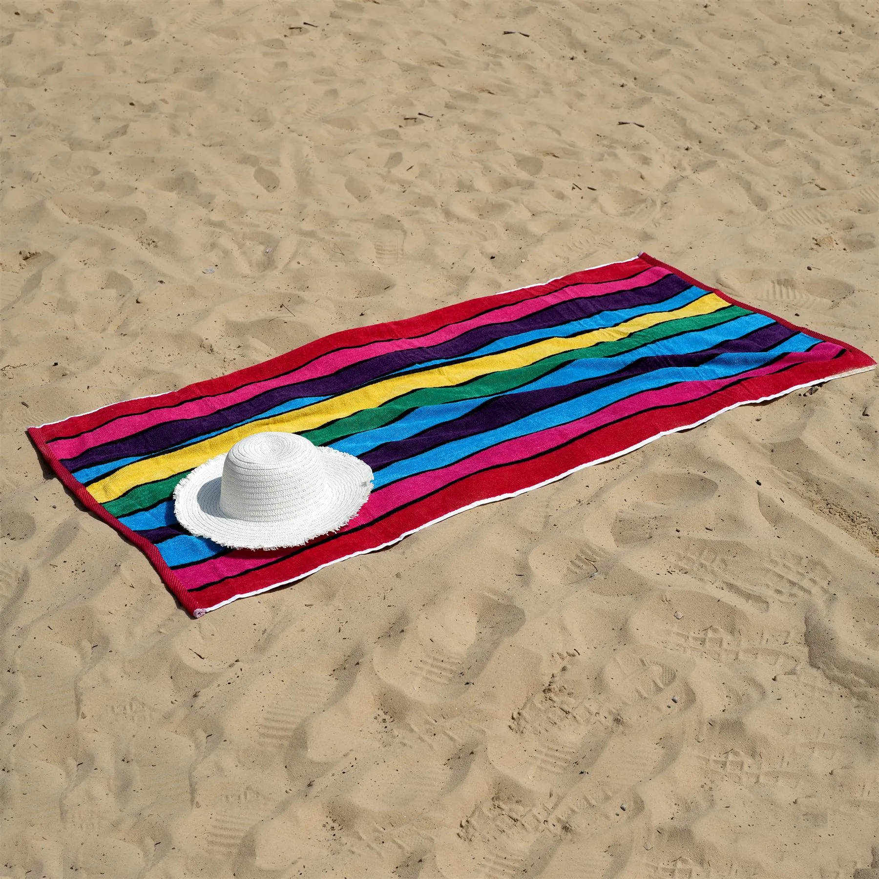 Large Velour Striped Beach Towel (Crimson Skyline)