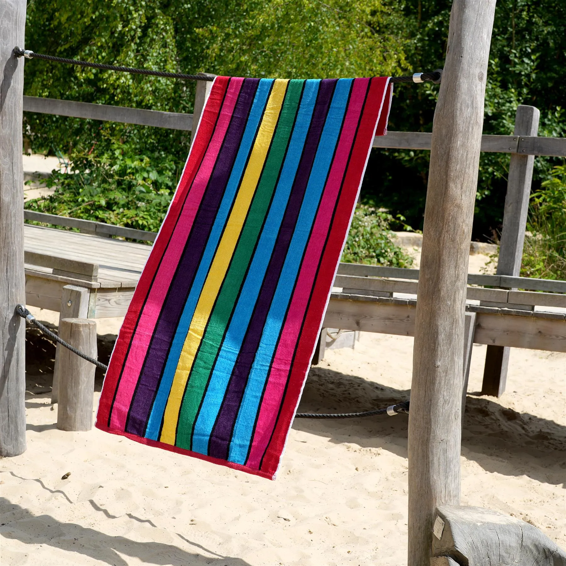 Large Velour Striped Beach Towel (Crimson Skyline)