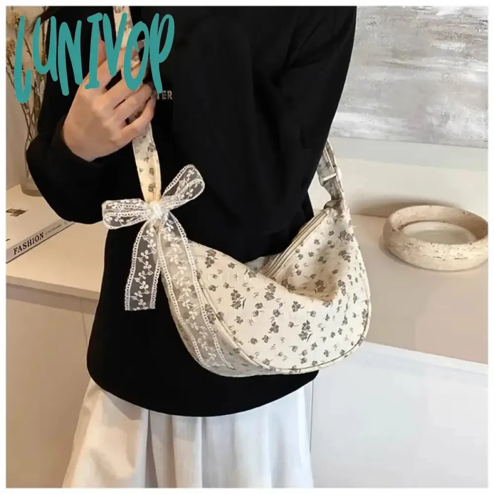 Lunivop Bow Tie Shoulder Bag for Women Fashion Korean Style Flower Messenger Bag Casual Versatile High Capacity Aesthetic Bags