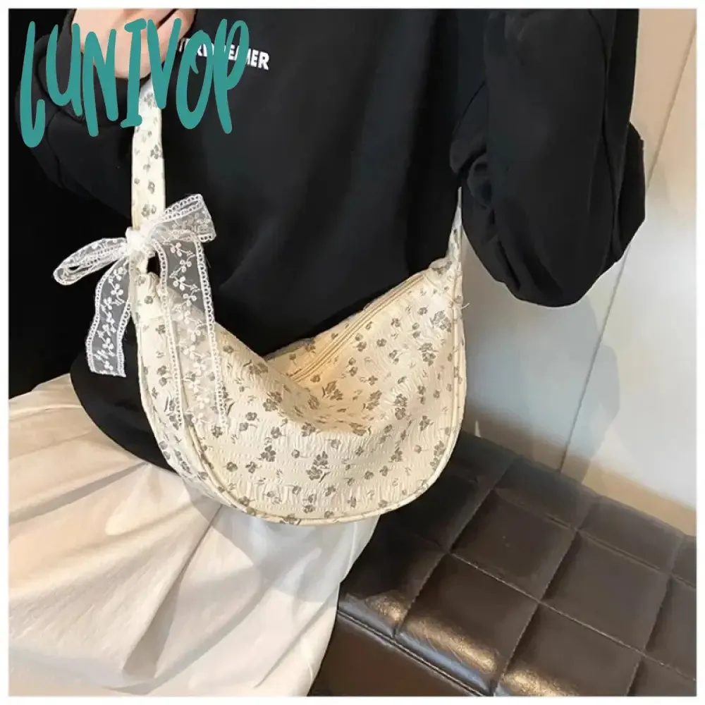 Lunivop Bow Tie Shoulder Bag for Women Fashion Korean Style Flower Messenger Bag Casual Versatile High Capacity Aesthetic Bags