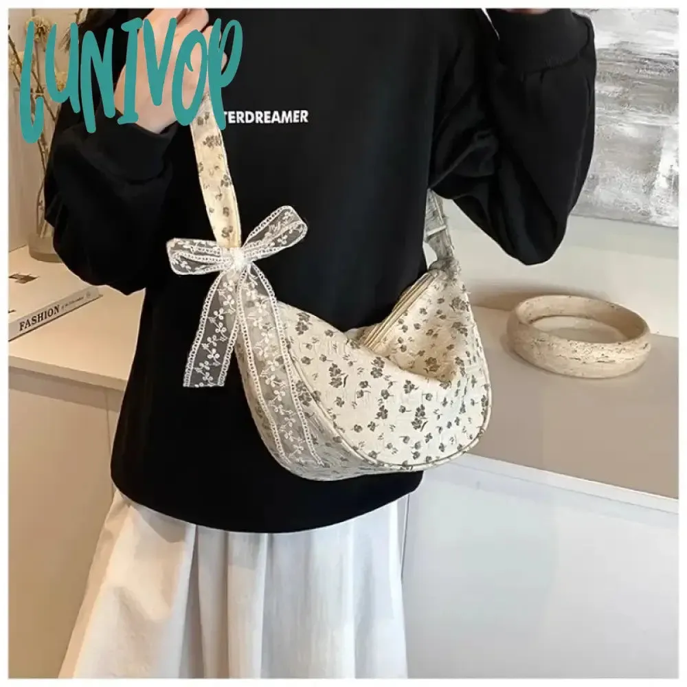 Lunivop Bow Tie Shoulder Bag for Women Fashion Korean Style Flower Messenger Bag Casual Versatile High Capacity Aesthetic Bags