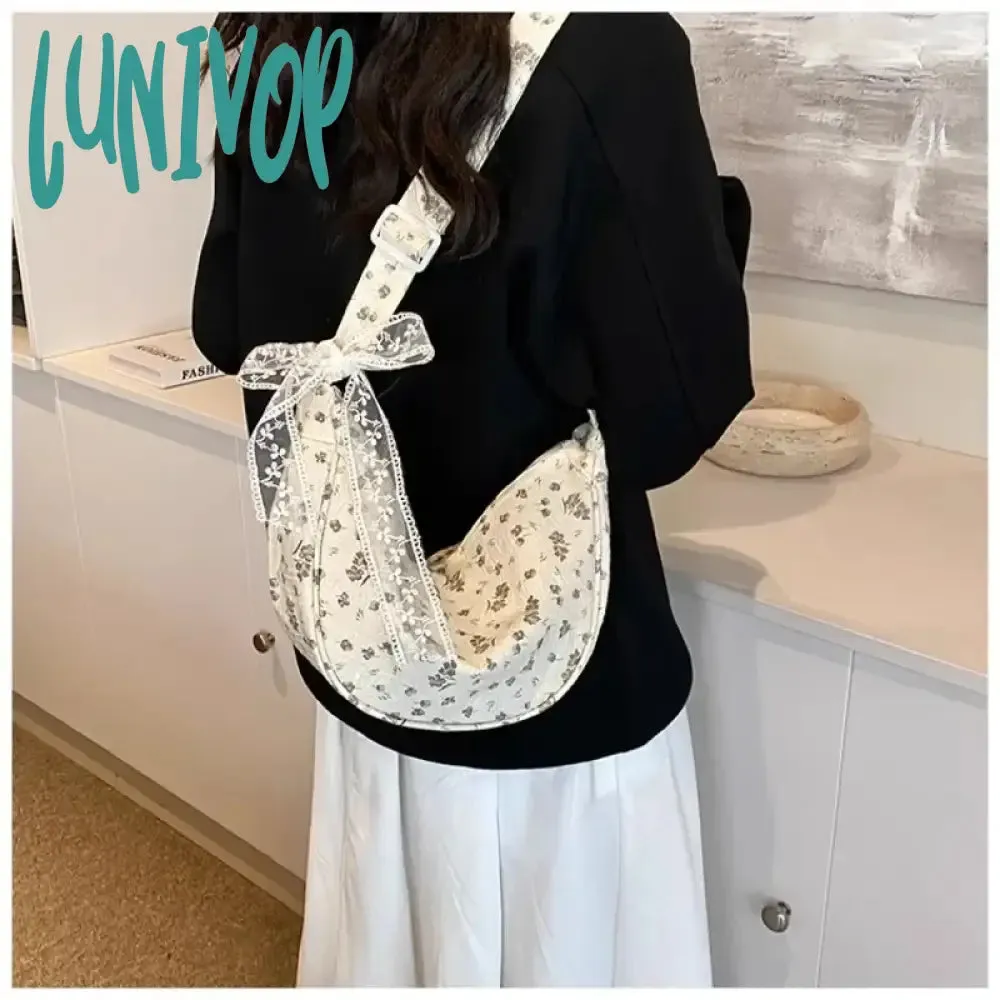 Lunivop Bow Tie Shoulder Bag for Women Fashion Korean Style Flower Messenger Bag Casual Versatile High Capacity Aesthetic Bags