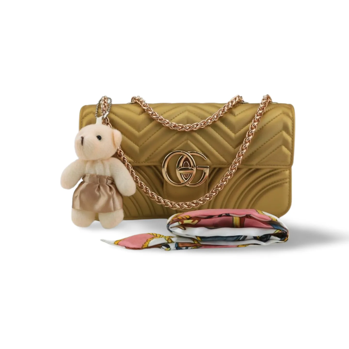 Luxurious Crossbody Shoulder Bag with Detachable Teddy Bear Charm-Art 2015