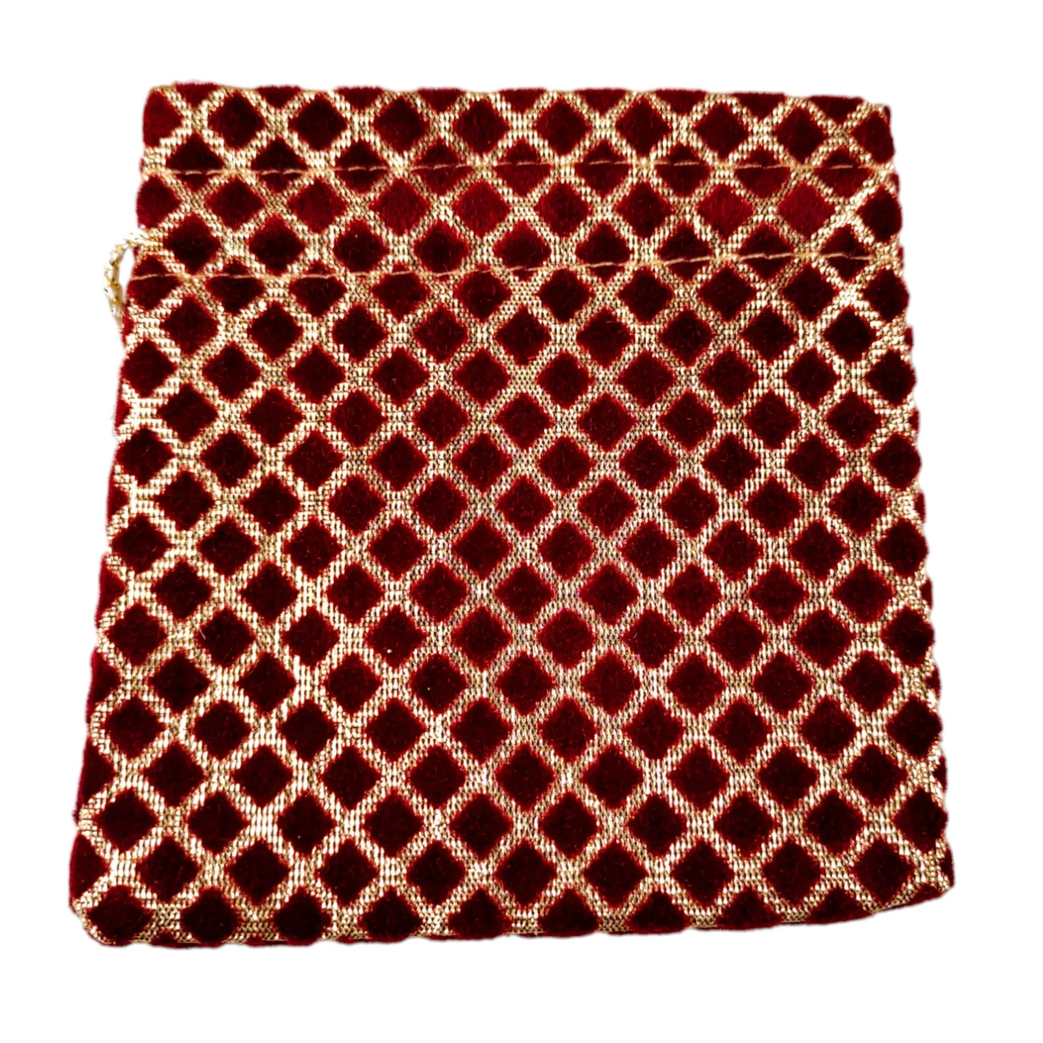 Maroon Color Fabric Checkered Golden Square Tote Pouch /Potli /Gift Bag