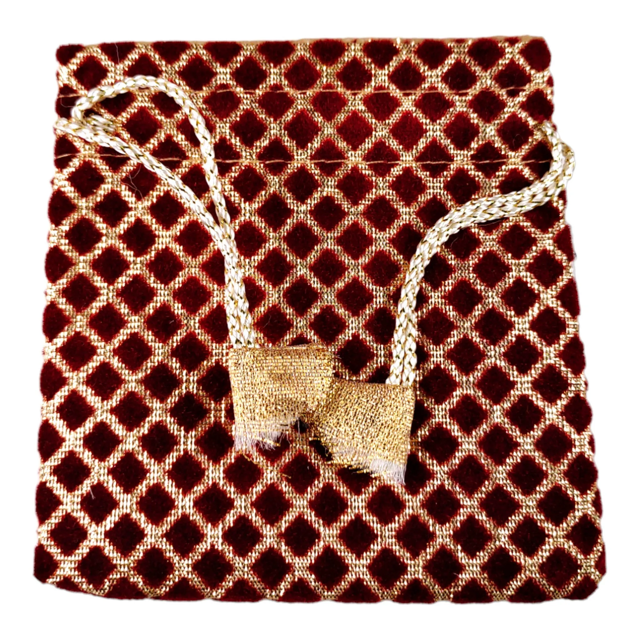 Maroon Color Fabric Checkered Golden Square Tote Pouch /Potli /Gift Bag