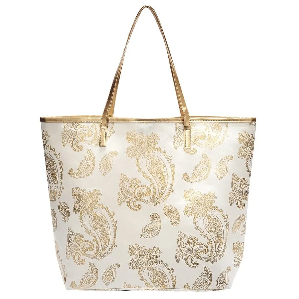 MB0126 Gold Foil Paisley Beach Bag