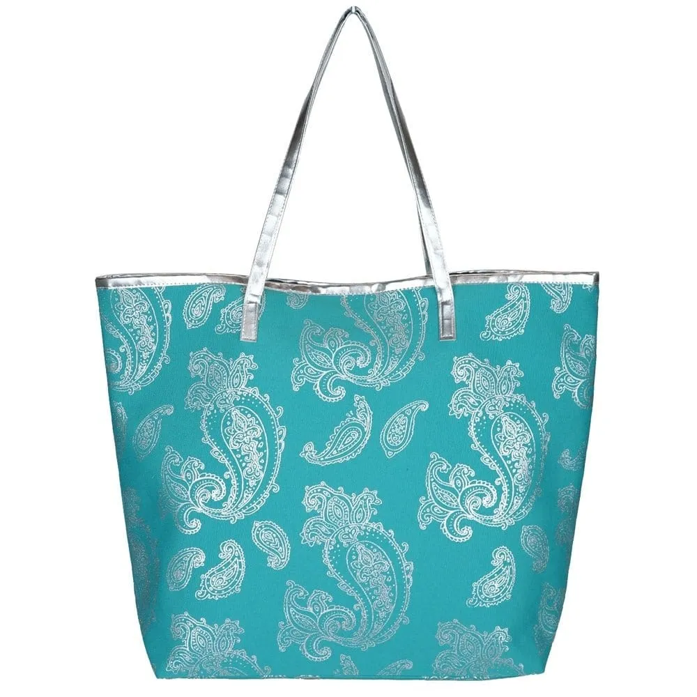 MB0126 Gold Foil Paisley Beach Bag