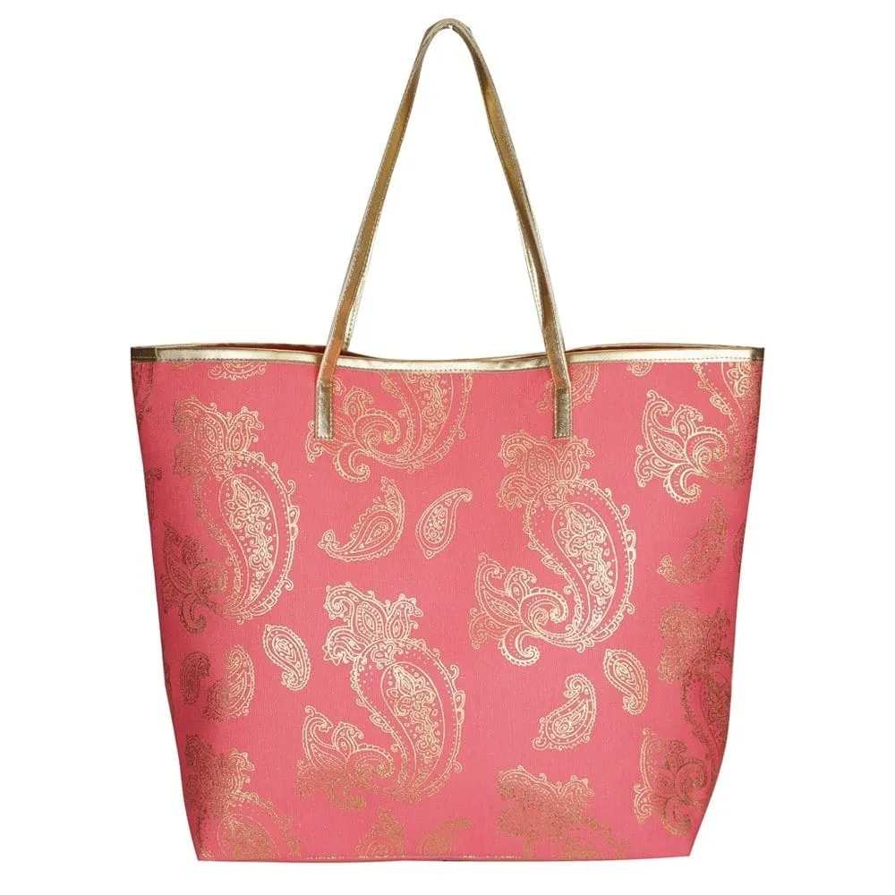 MB0126 Gold Foil Paisley Beach Bag