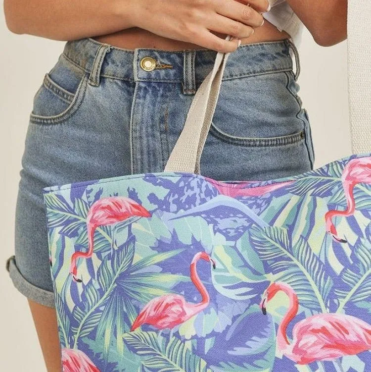 MB0138 Tropical Flamingo Beach Tote Bag