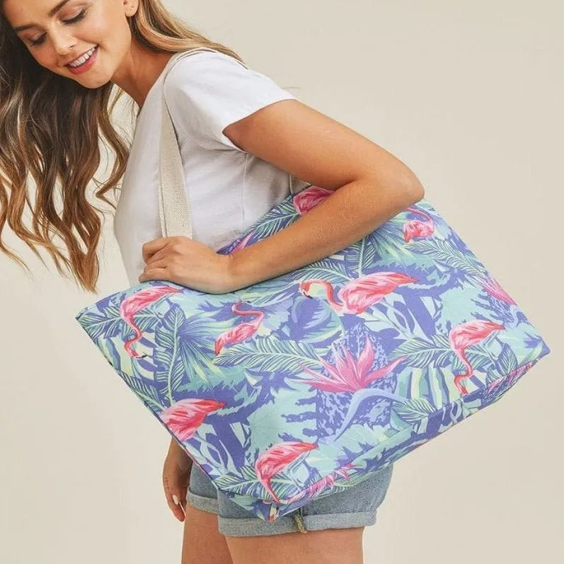 MB0138 Tropical Flamingo Beach Tote Bag