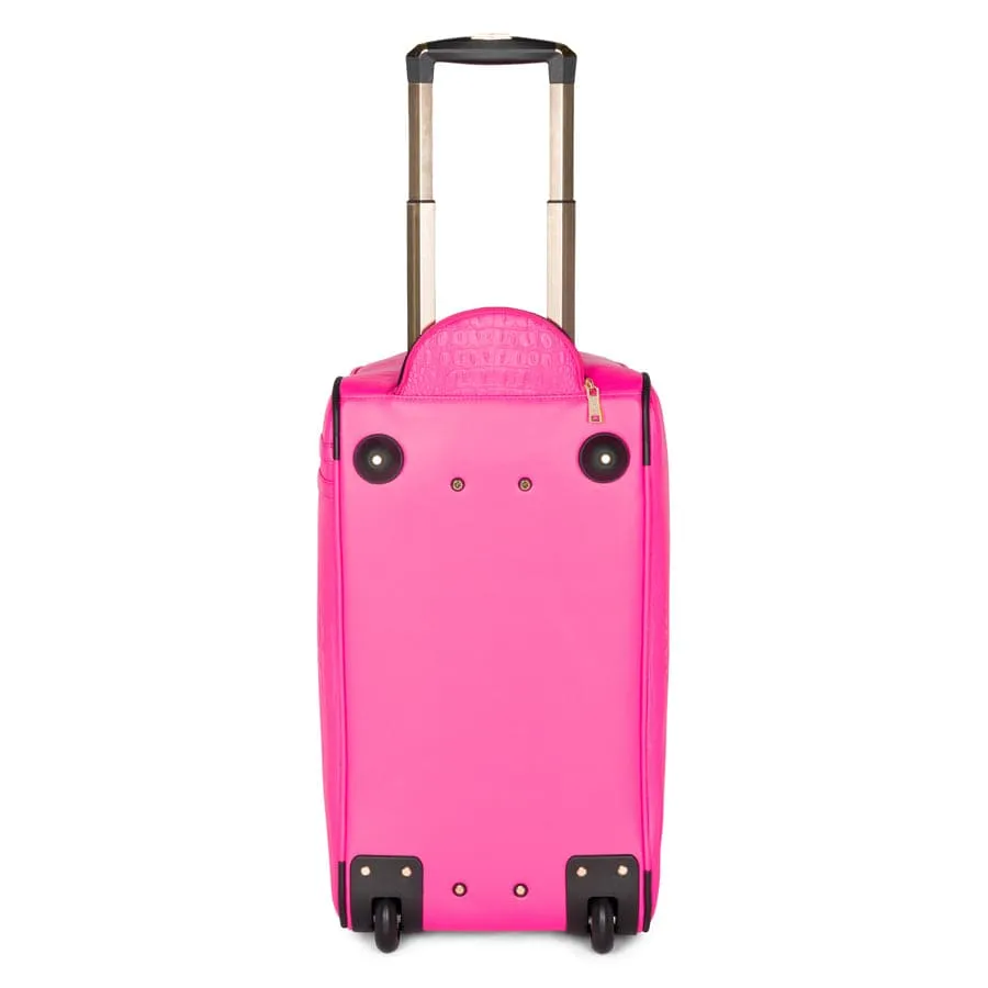 Neon Pink Apollo 2 Faux Crocodile Skin Rolling Duffle Bag