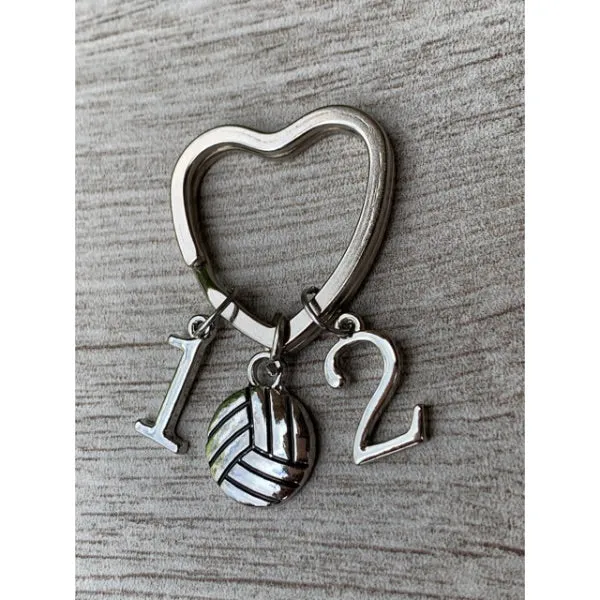 Personalized Volleyball Heart Keychain - Number Charms