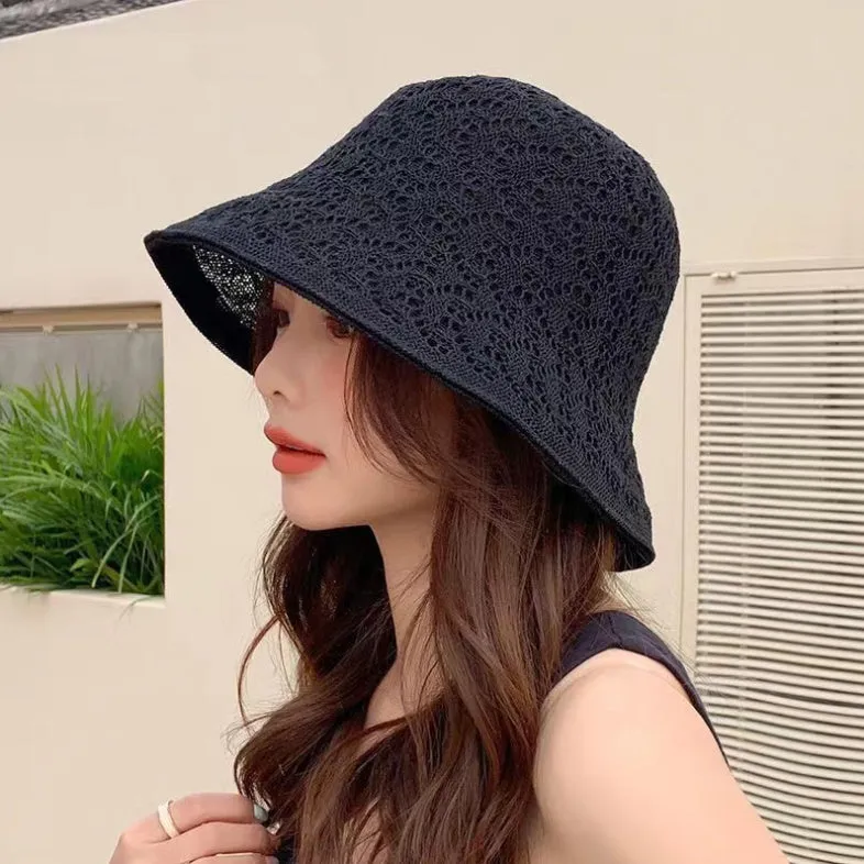 Reversible Crochet Bucket Hat Double Side Wear Summer Travel Beach Packable Fisherman Hat YZB0157