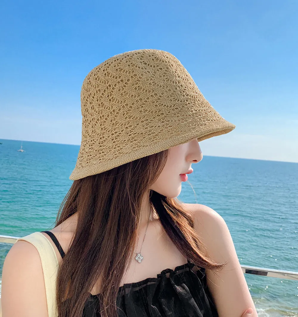 Reversible Crochet Bucket Hat Double Side Wear Summer Travel Beach Packable Fisherman Hat YZB0157