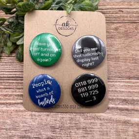 Set of 4 IT Crowd Inspired Button Pins