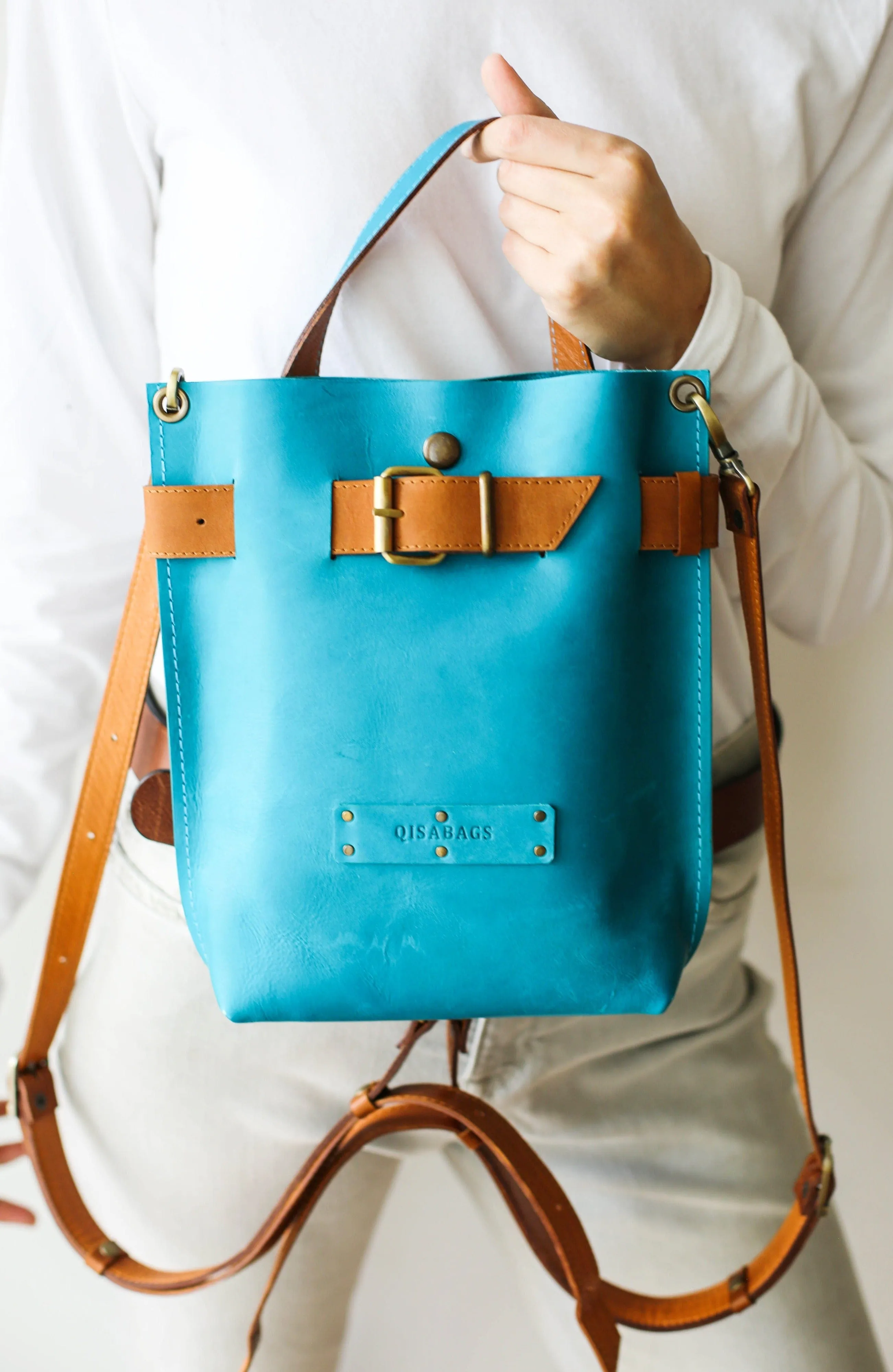 Sky Blue Mini Leather Backpack (dual color)