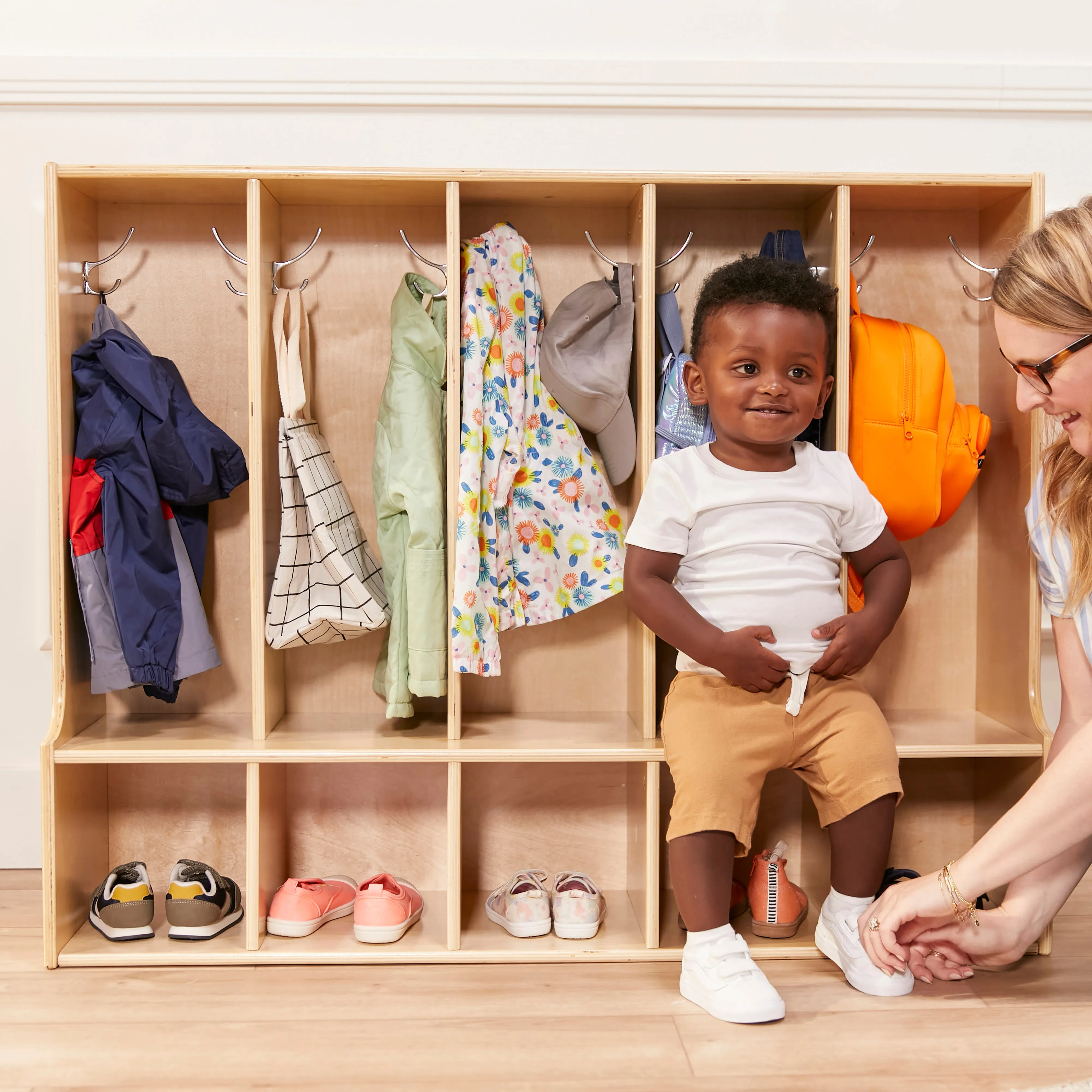 Streamline 5-Section Toddler Coat Locker with Bench, Classroom Furniture