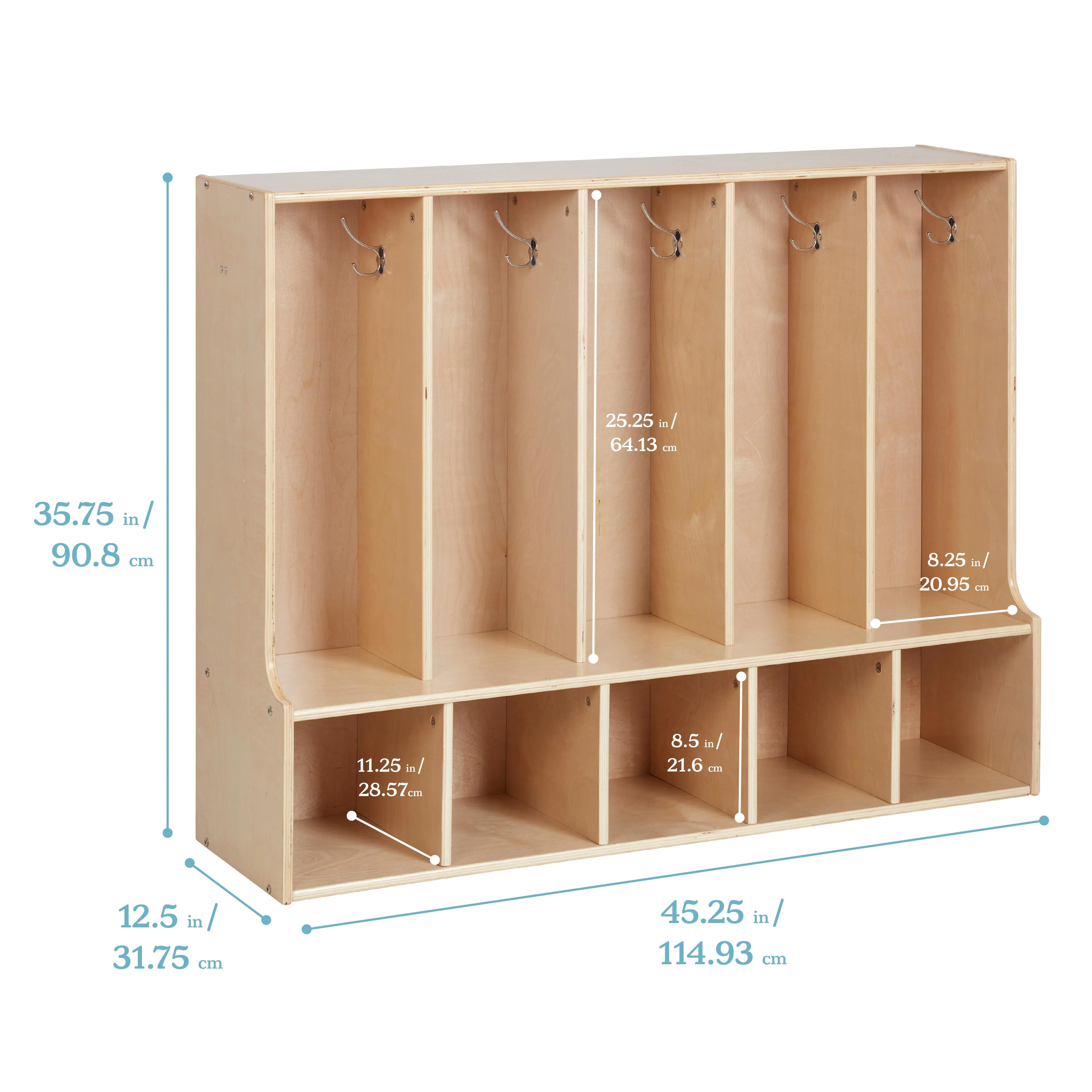 Streamline 5-Section Toddler Coat Locker with Bench, Classroom Furniture