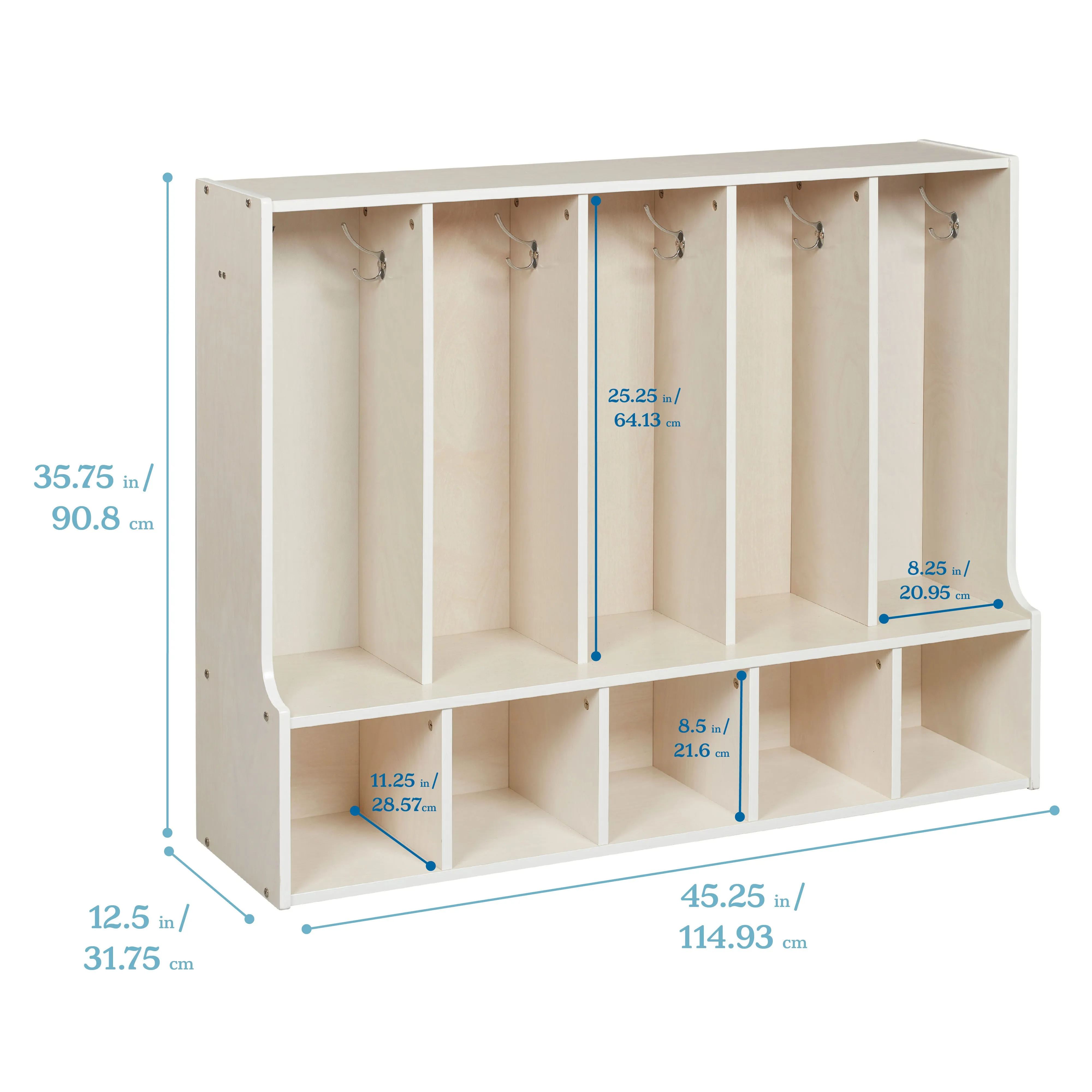 Streamline 5-Section Toddler Coat Locker with Bench, Classroom Furniture