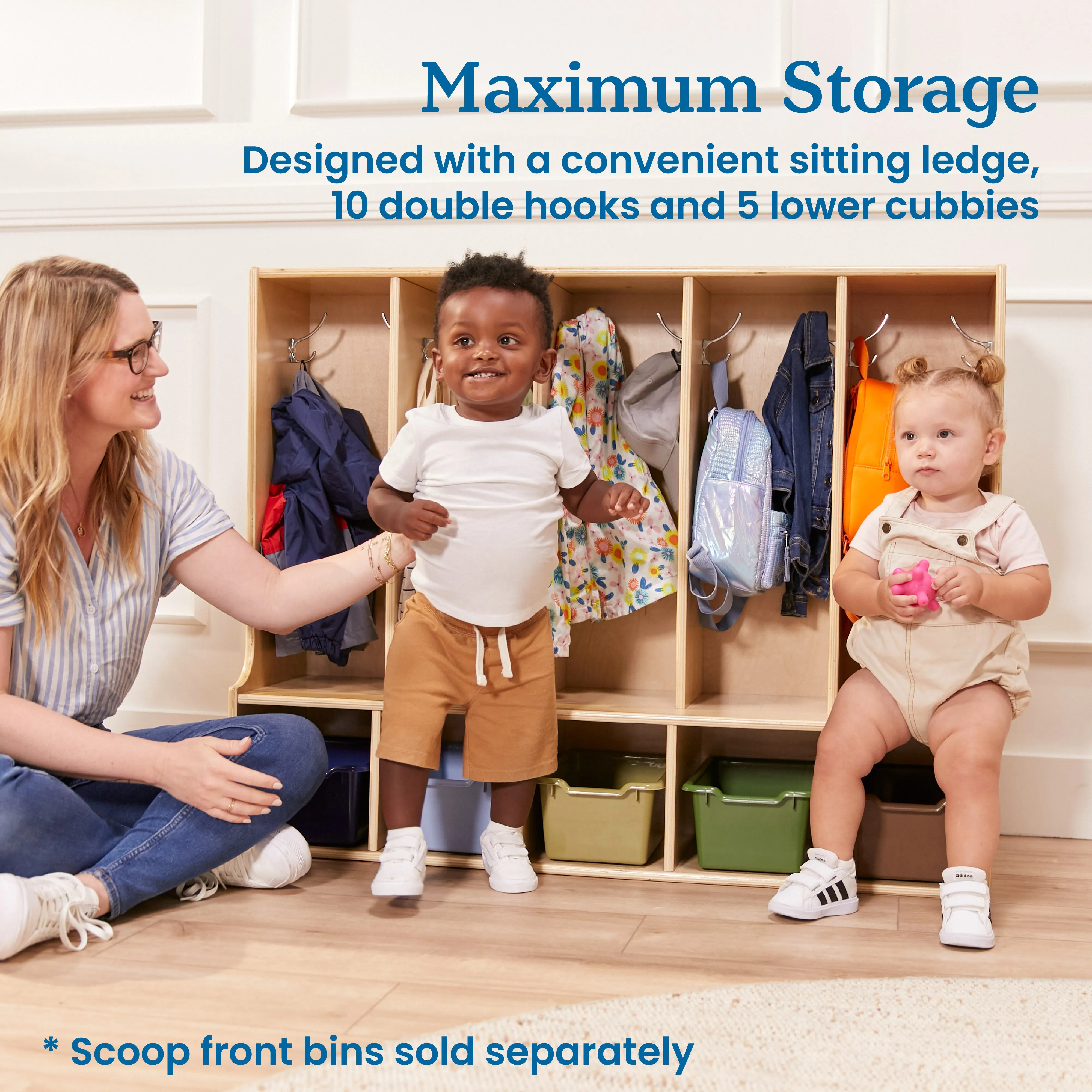 Streamline 5-Section Toddler Coat Locker with Bench, Classroom Furniture