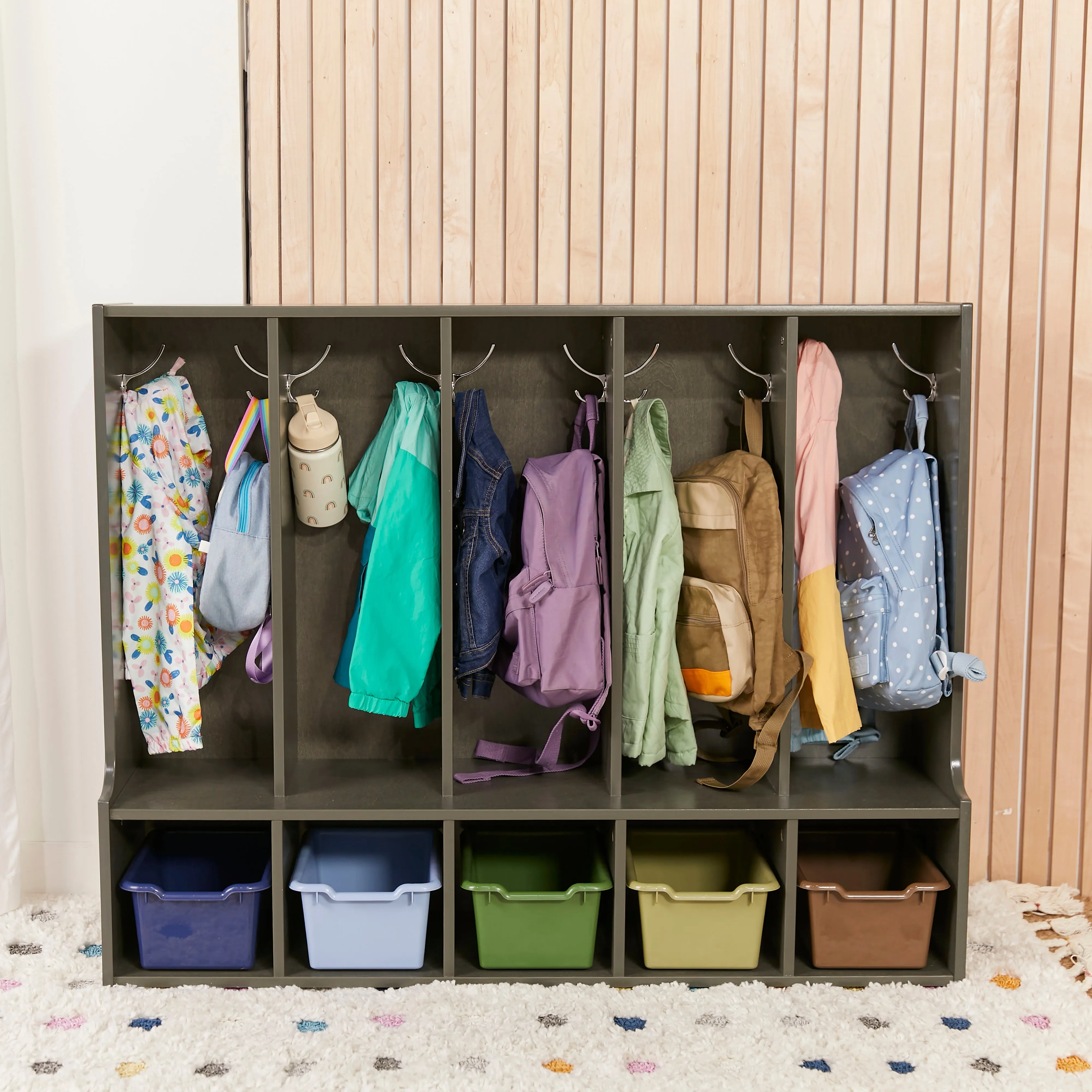 Streamline 5-Section Toddler Coat Locker with Bench, Classroom Furniture