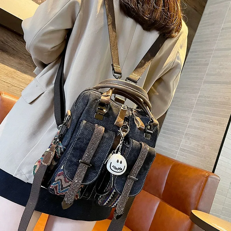 Women's Leather Rhinestone Contrast Color Casual Bag