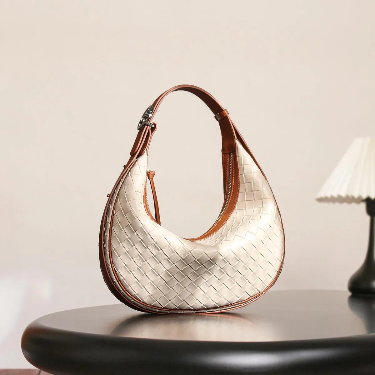 Woven Dumpling-Style Genuine Leather Women's Crossbody Bag