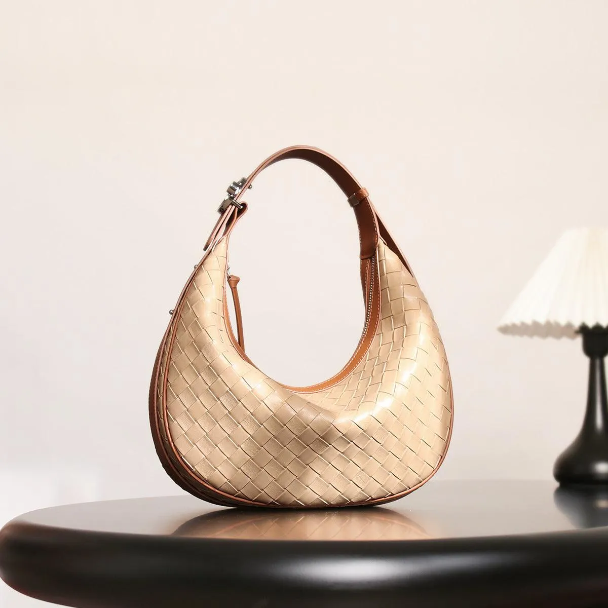 Woven Dumpling-Style Genuine Leather Women's Crossbody Bag